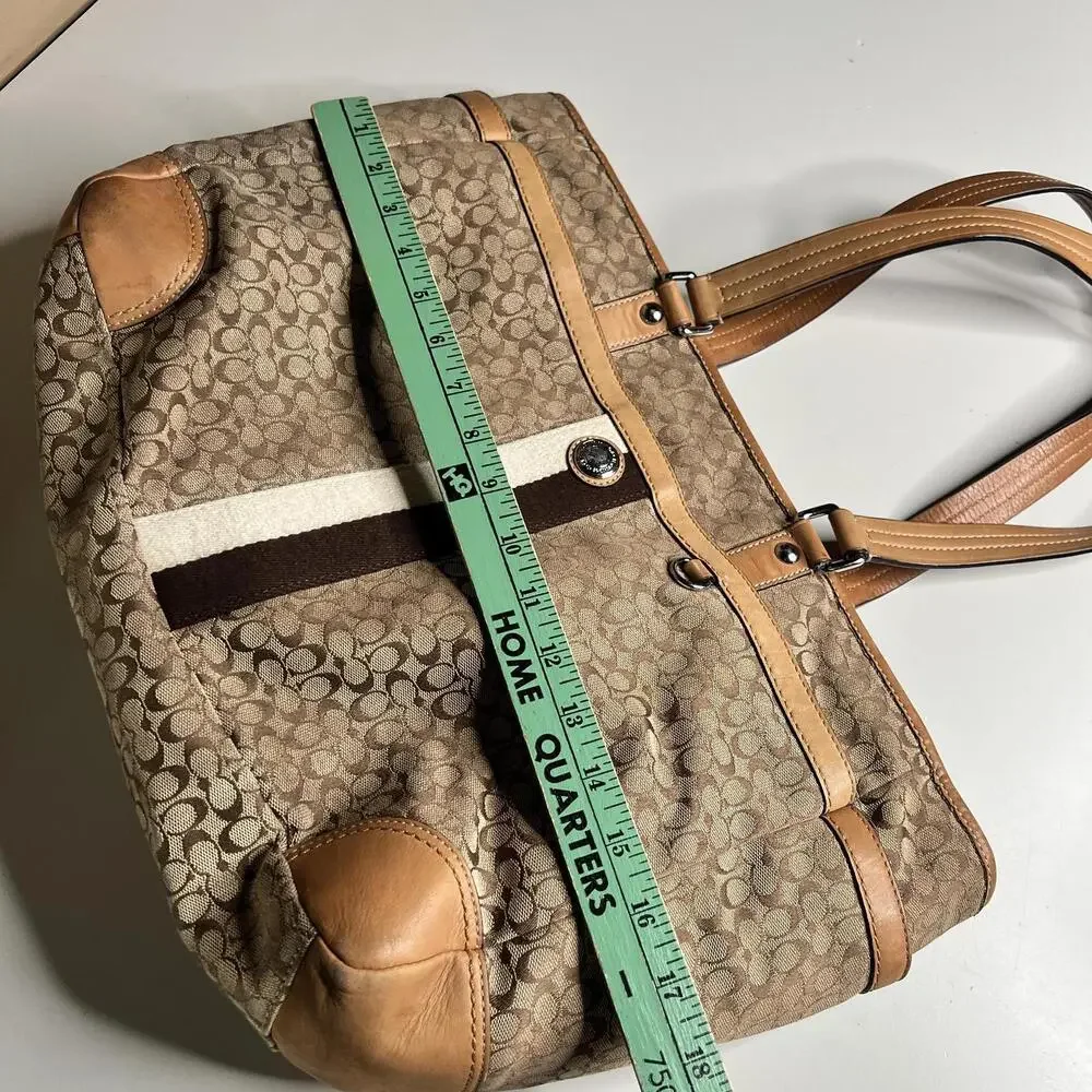 Coach Tote Bag Womens Large‎ Brown Signature Jacquard Leather Shoulder Stripe